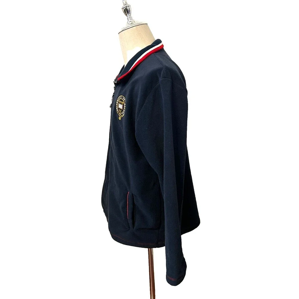 Oxford University Mens L Fleece Jacket Full Zip Sweatshirt Navy Blue Knit Collar